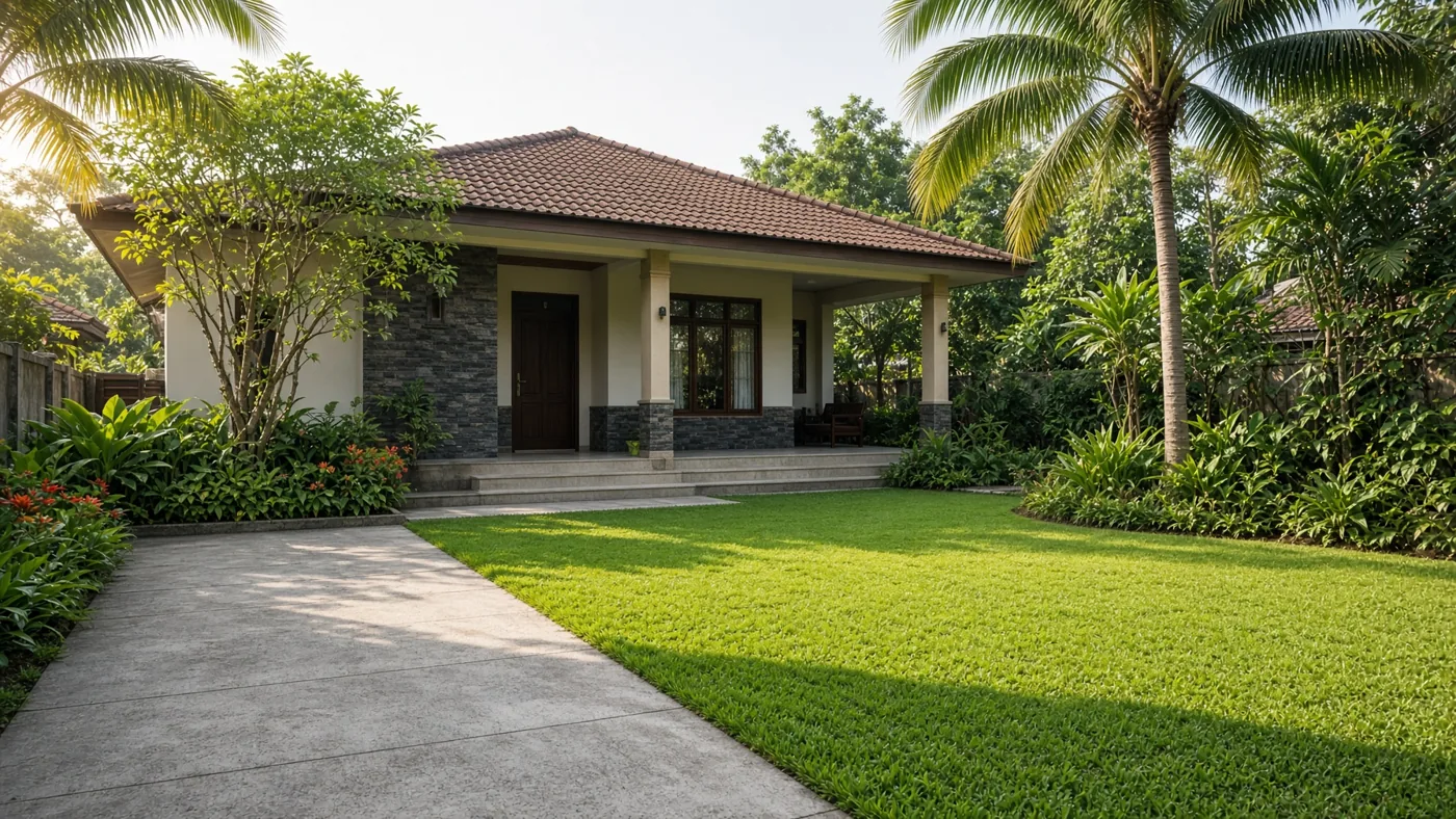 Halaman depan rumah setelah potong rumput