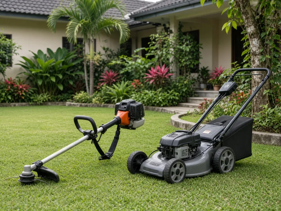 Mesin potong dan senar di taman